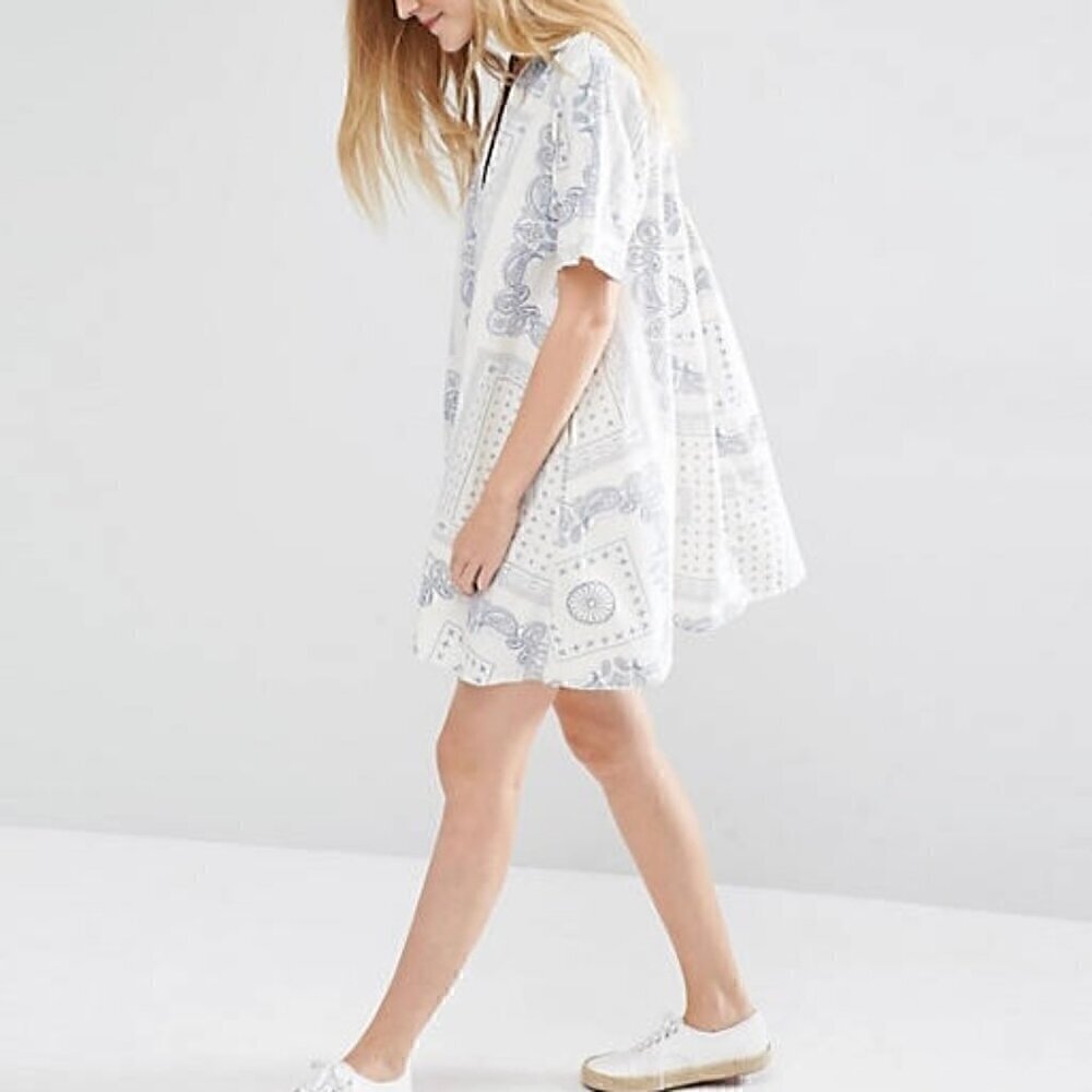 Current/Elliott ASOS Badass Bandana Rolled Sleeve Shirt Dress Button Down Small - Picture 2 of 7
